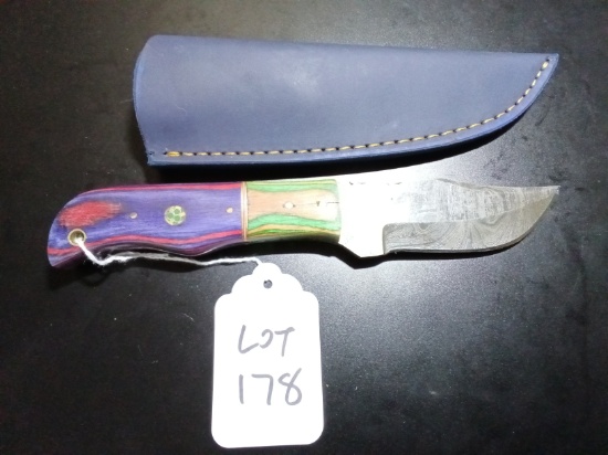 Clip Point Damascus Hunting Knife with Sheath
