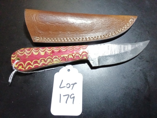 Clip Point Damascus Hunting Knife with Sheath