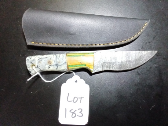 Straight Back Damascus Hunting Knife with Sheath
