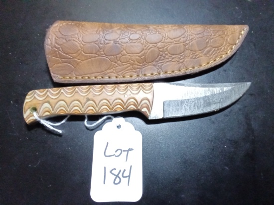 Straight Back Damascus Hunting Knife with Sheath