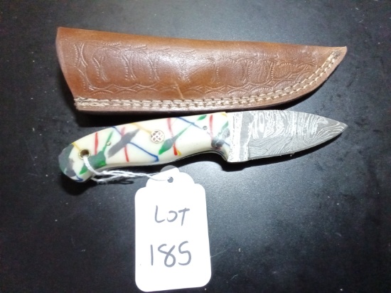 Drop Point Damascus Hunting Knife with Sheath