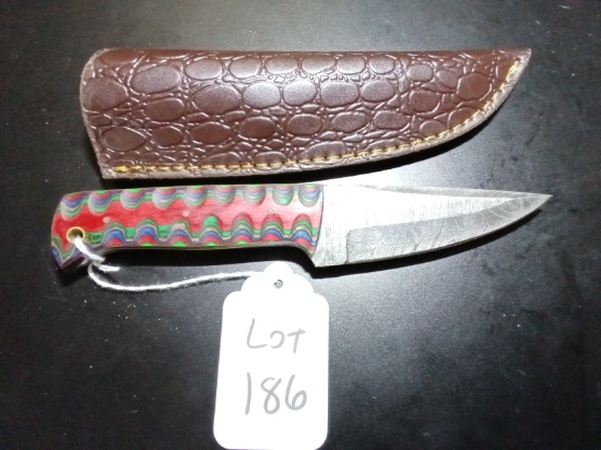 Straight Back Damascus Hunting Knife with Sheath