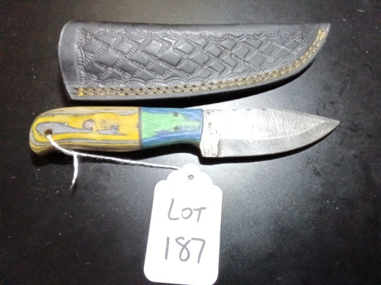 Clip Point Damascus Hunting Knife with Sheath