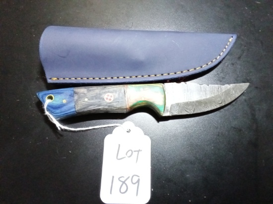 Clip Point Damascus Hunting Knife with Sheath