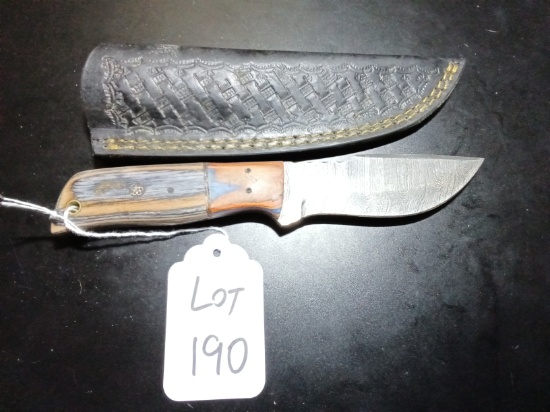 Drop Point Damascus Hunting Knife with Sheath