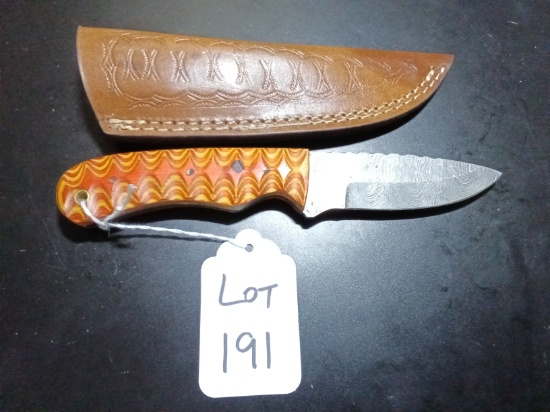 Drop Point Damascus Hunting Knife with Sheath