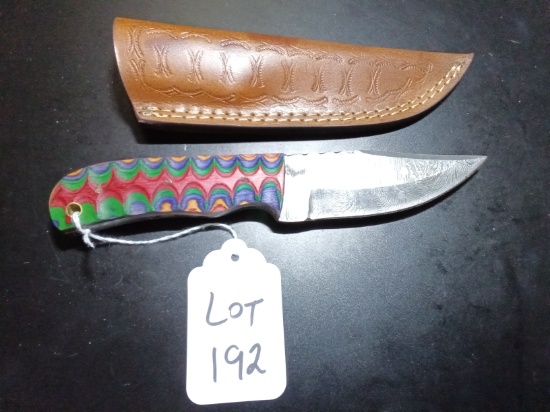 Trailing Point Damascus Hunting Knife with Sheath