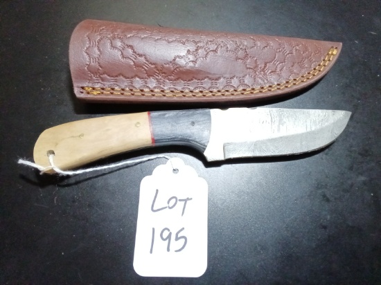 Straight Back Damascus Hunting Knife with Sheath