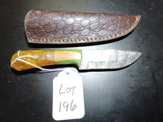 Clip Point Damascus Hunting Knife with Sheath