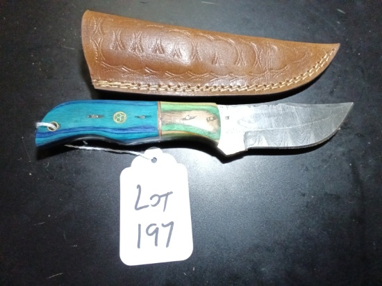 Trailing Point Damascus Hunting Knife with Sheath