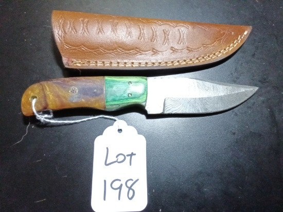 Clip Point Damascus Hunting Knife with Sheath