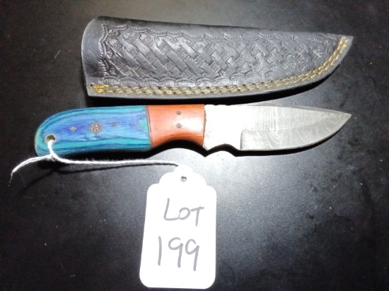 Clip Point Damascus Hunting Knife with Sheath