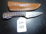 Straight Back Damascus Hunting Knife with Sheath