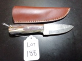 Straight Back Damascus Hunting Knife with Sheath