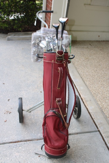 Spalding Golf Clubs, Miller bag and bag cart