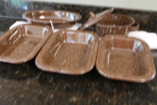 6 Pieces of Brown Speckled Enamelware