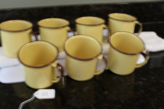 7 Yellow Enamelware Mugs