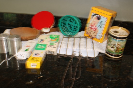 Vintage Lot of Tin Cans, S&P Shakers, Toaster,