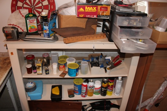 White shelf and contents.