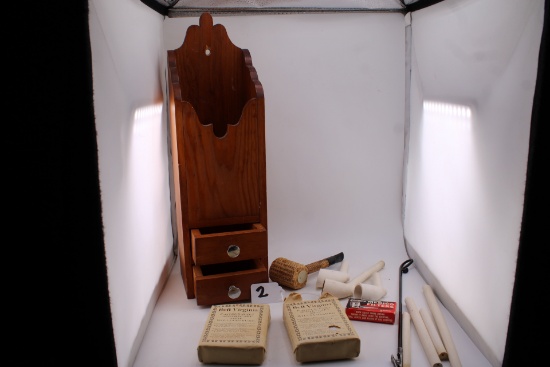 Vintage Wooden Stand Box with Double Drawer, Beft Virginia Tobacco and Smoking Pipes, Medico Filters