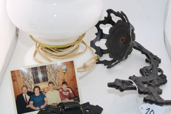 Hanging Milk Glass Hurrican Wall Sconce Lamp with Cast Iron attachment