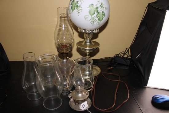 Assortment of Lamps,Vintage Brass Globe Style Lamp with Green Vinery, Antique  Kerosine Lamp, Severa