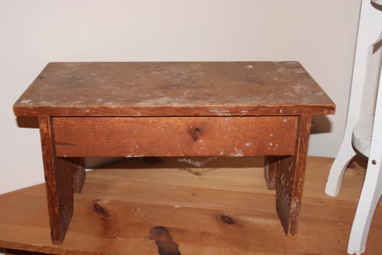 Wood bench and plant stand.
