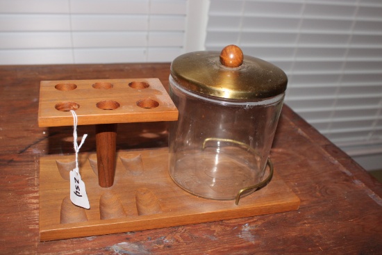 Vintage Wooden Pipe Stand and Humidor Jar