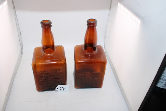 Pair of Antique Cook & Bernheimer Co. Rye Whiskey Bottles (1 contains a message in a bottle)