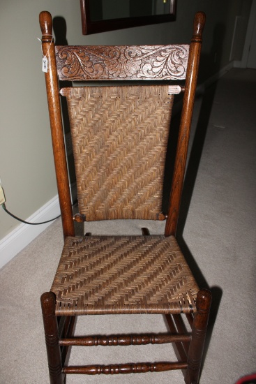 Antique Classic Cane Woven Wood Rocking Chair.