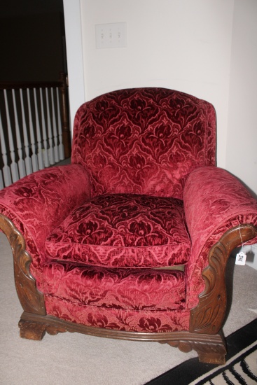 Red Velvet Chair, pillows and rug
