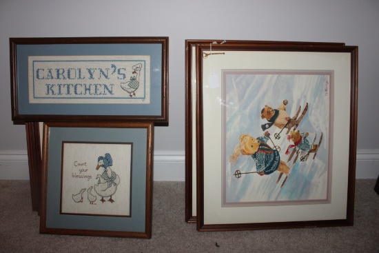 Original Water Colors and needle point wall art.