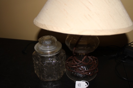 Vintage Glass Pedestal Style Lamp with Glass Candy Dish