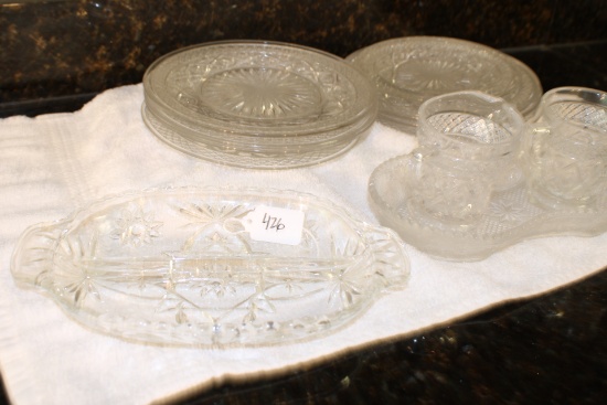 Lead Crystal and Glass Lot with Vintage Navy Gold Candle Stick
