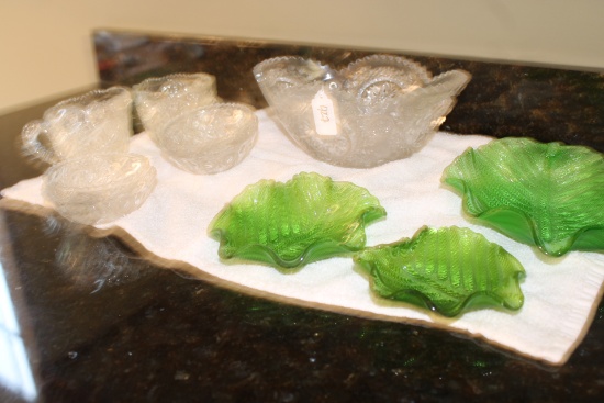 Green Glass Lettuce Plates with lead Crystal Dishes