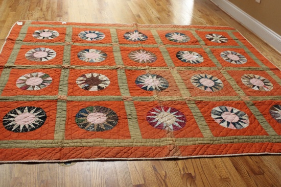 Sawtooth Circle Antique Quilt 1853-1877 Orange