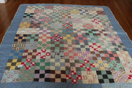 Hand Stiched Square Patchwork Quilt, Back Red with Flowers