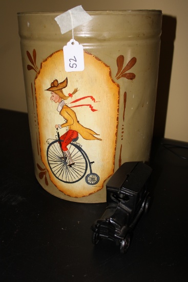 Vintage Cast Iron Ford Model T Sedan and STP Tin Can