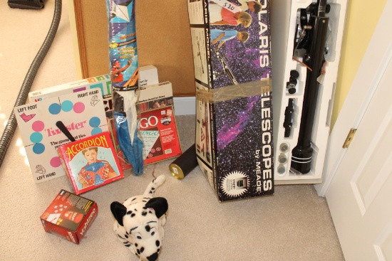 Meade Telescope, Game boxes, Game wall art and other items.