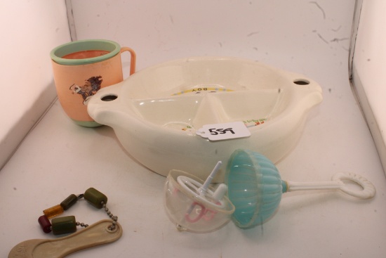 Vintage Baby Bowl, Cup, Teether and rattler.