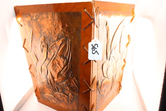 Wood Leather and copper trash can