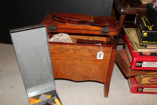 Shoe Sign Stool, polishes and brushes.