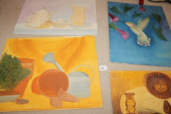 Four unframed original paintings.