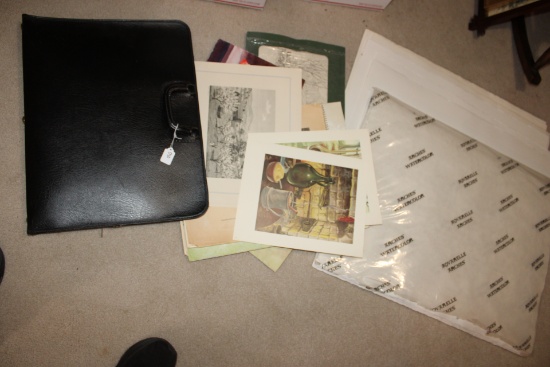Portfolio Case, Watercolor paper, and prints.