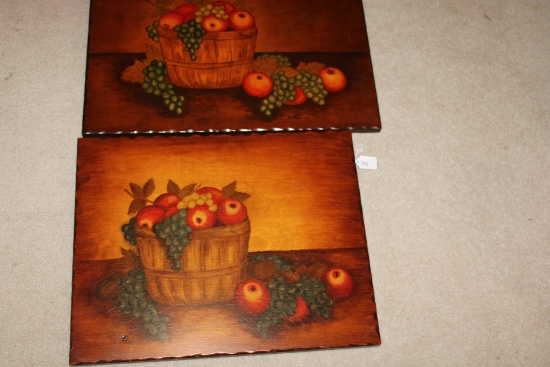 Pair of Still Life Oil Lithographs on wood.