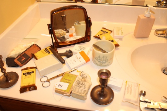 Vintage Old Spice Mug, Soap, and other bathroom items.