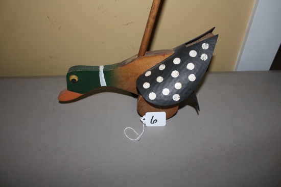 Vintage Wiid Stick Duck Wheel Plush Mallard Pull Toy