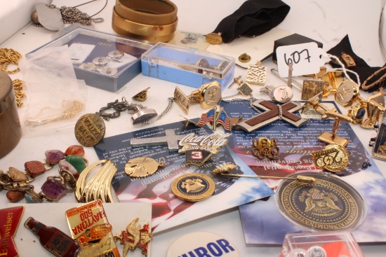 Pins, Cuff Links, and jewelry box