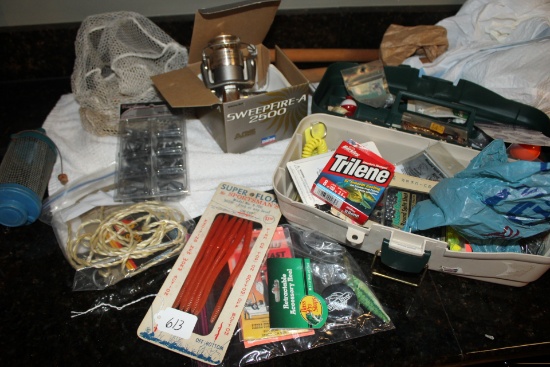 Daiwa Reel, Tackle Box, Nets and other fishing items.