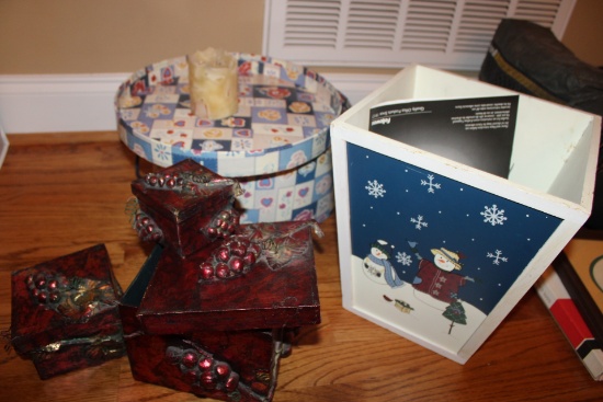 Decorative nesting boxes, trash can and other what nots.